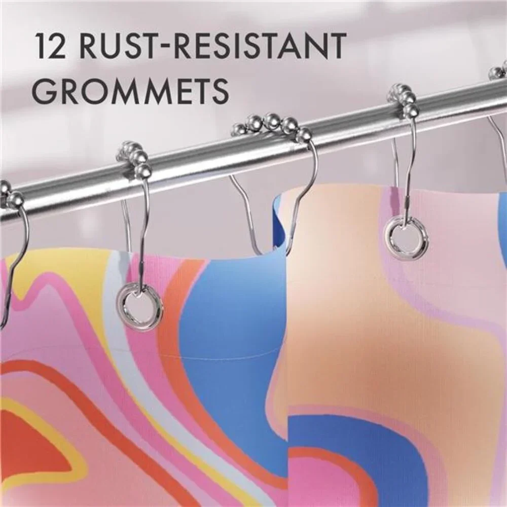 Shower Curtain, Abstract Pink Cloth Shower Curtain Sets with 12 Shower Curtain